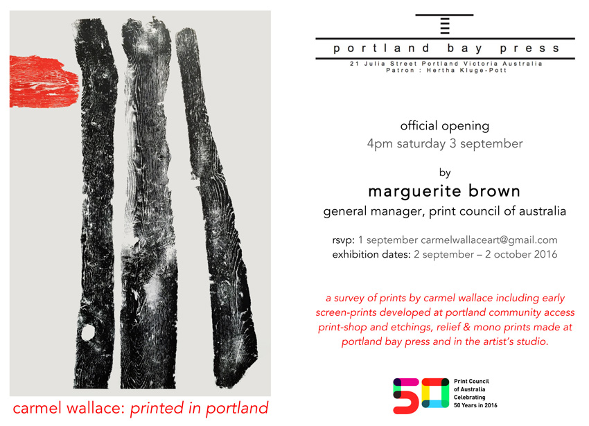 Carmel Wallace 'Printed in Portland' exhibition invitation
